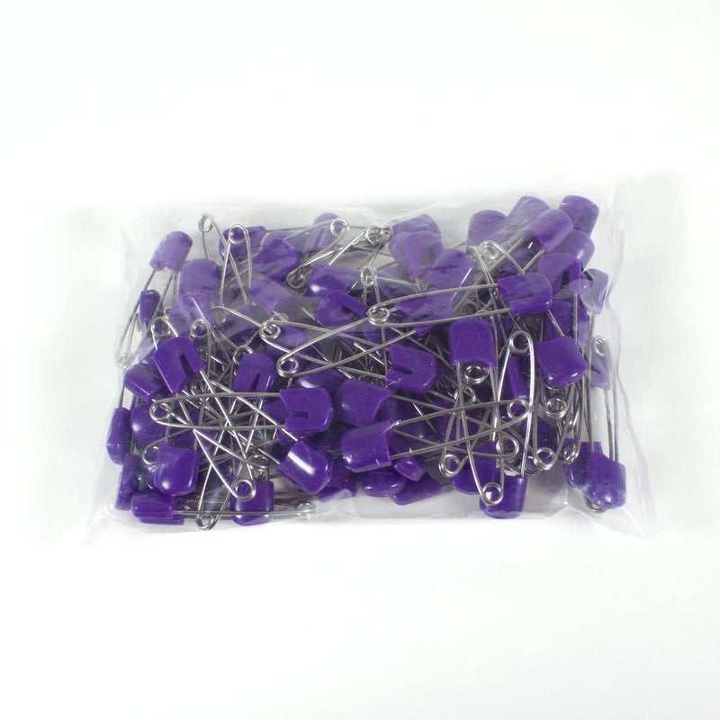 OsoCozy Cloth Diaper Nappy Pins 100 Packs - 100 Stainless Steel Safety Pins with Locking Plastic Heads. Durable, Safe and Cute 2.2 Inches Long (Purple) - Image 1